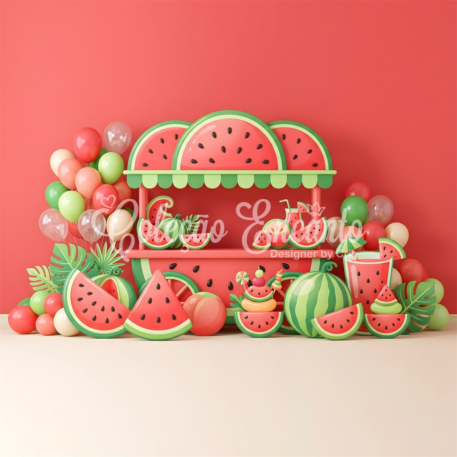 Kids Photo Backdrop Watermelon Cart Summer Balloon Childrens Backdrops CEM65-58