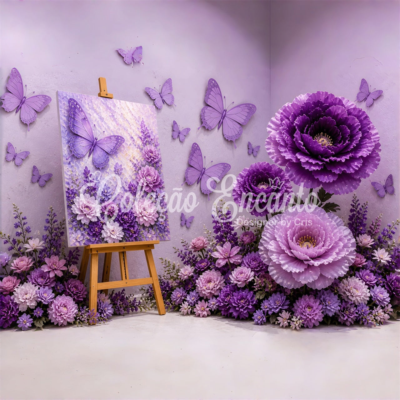 Kids Backdrops Purple Butterfly Floral Art Newborn Photography Backdrop CEM65-6