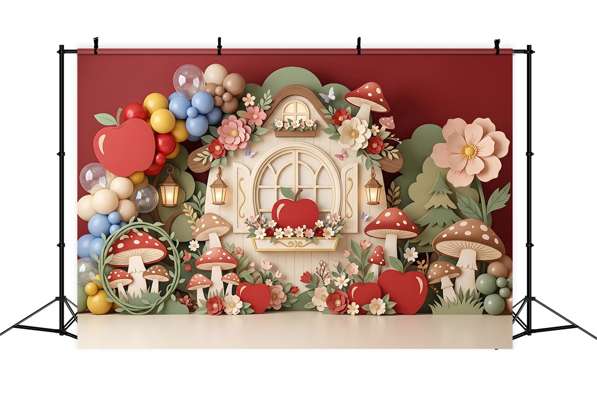 Kids Backdrops Apple Mushroom Cottage Balloon Garden Newborn Photography Fabric Backdrops CEM65-61