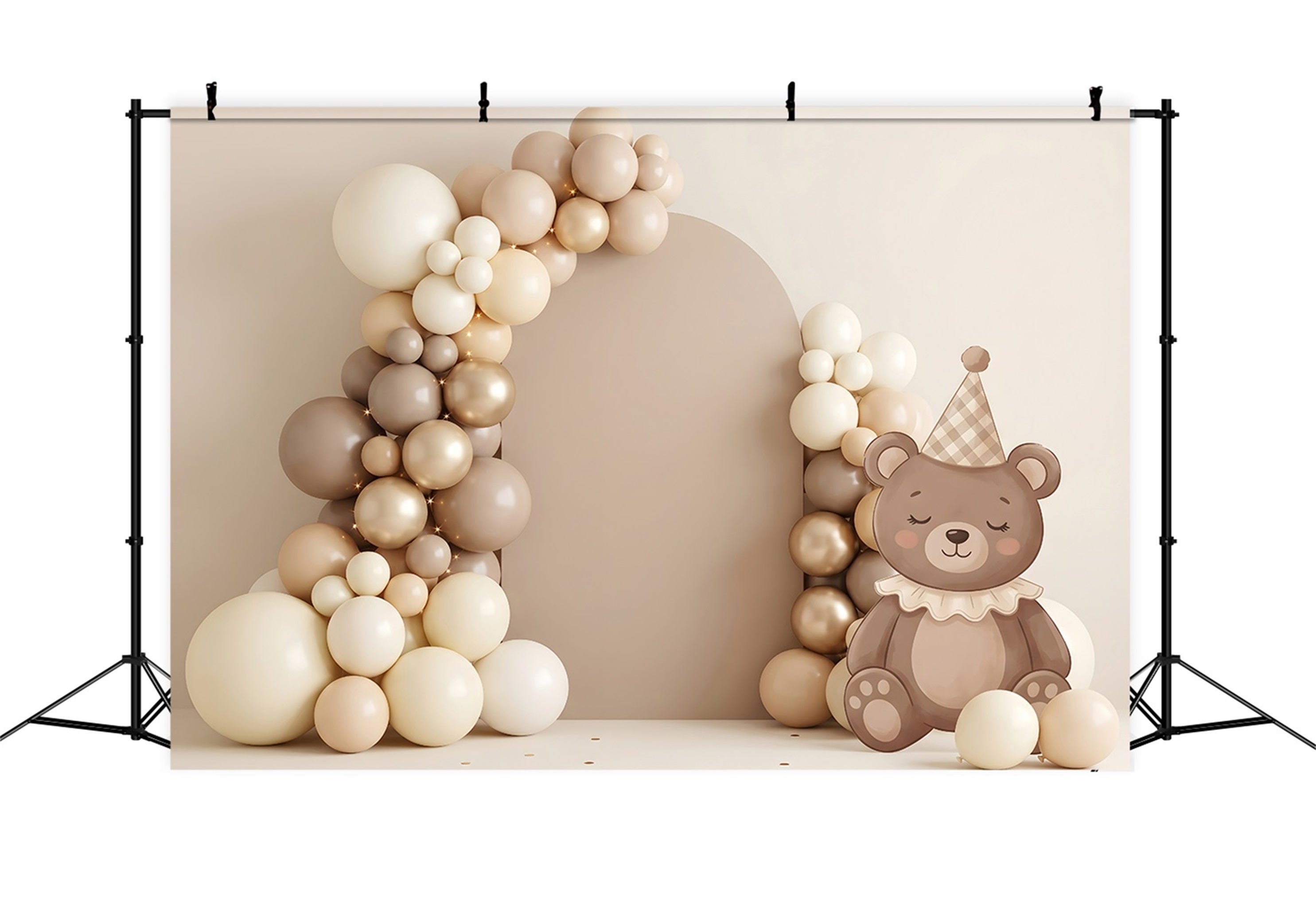 Newborn Photo Backdrop Neutral Teddy Balloon Arch Decor Children Backdrop CEM65-64