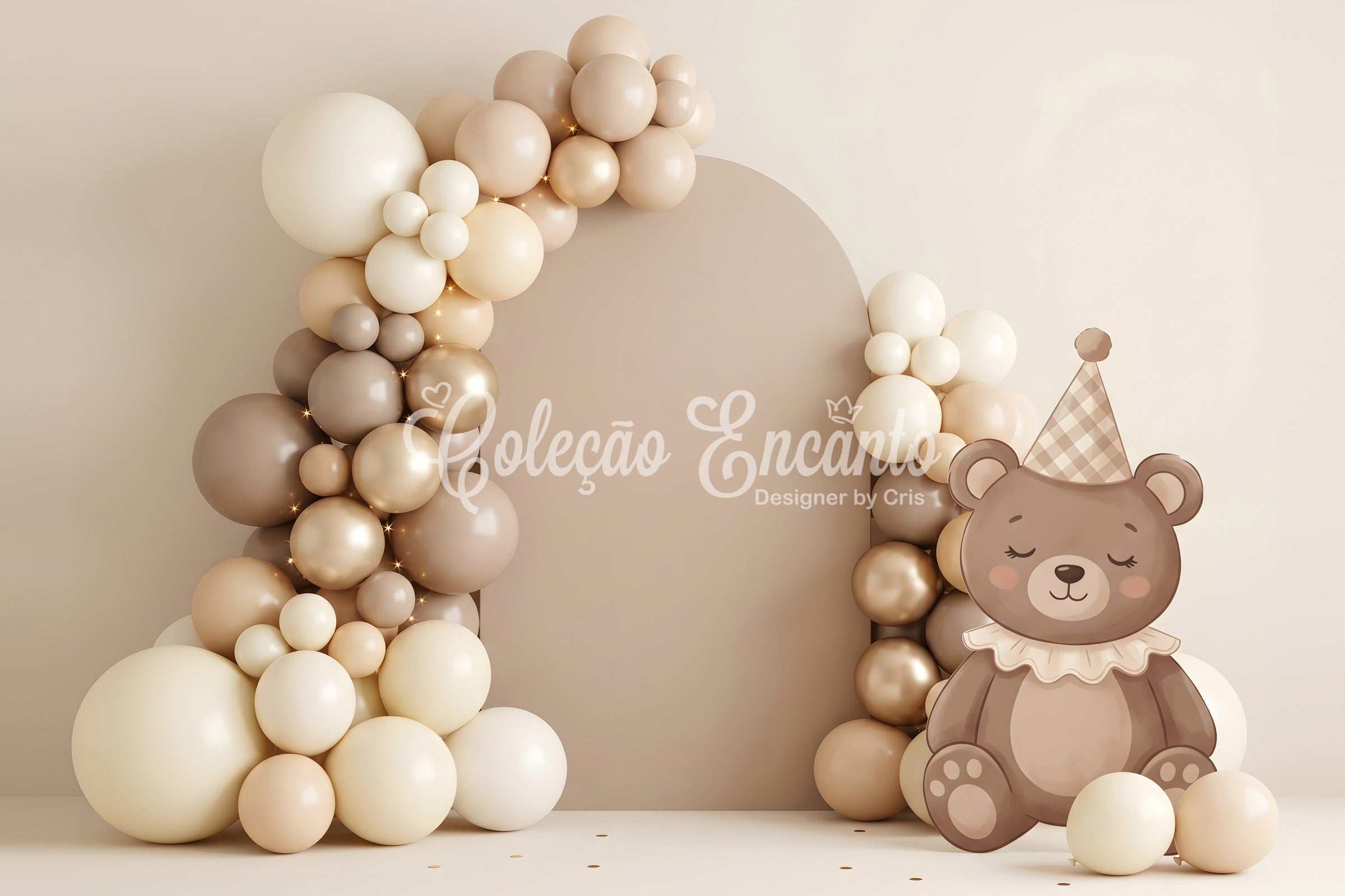 Newborn Photo Backdrop Neutral Teddy Balloon Arch Decor Children Backdrop CEM65-64