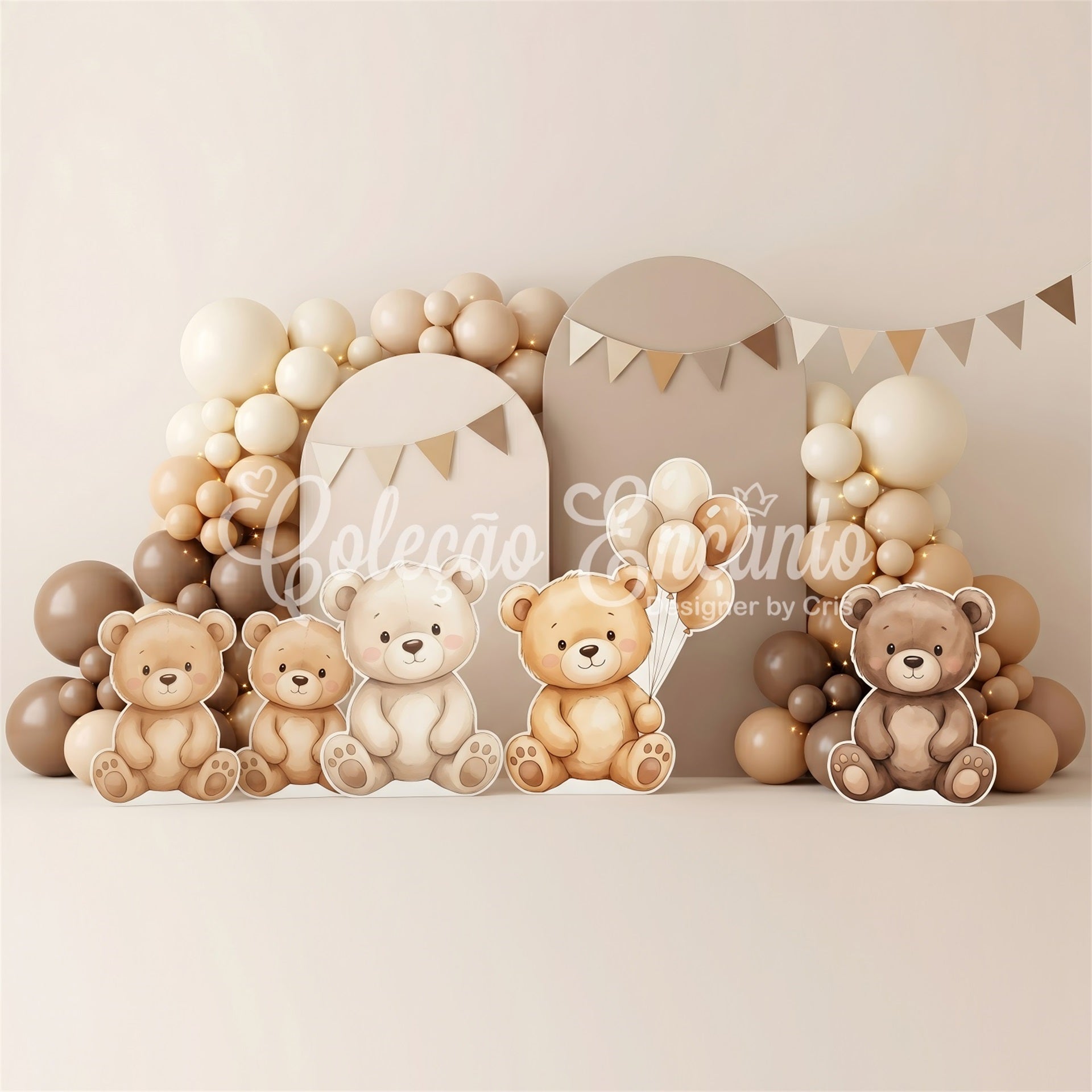 Photography Backdrops for Kids Neutral Teddy Bear Balloon Arch Childrens Backdrops CEM65-65
