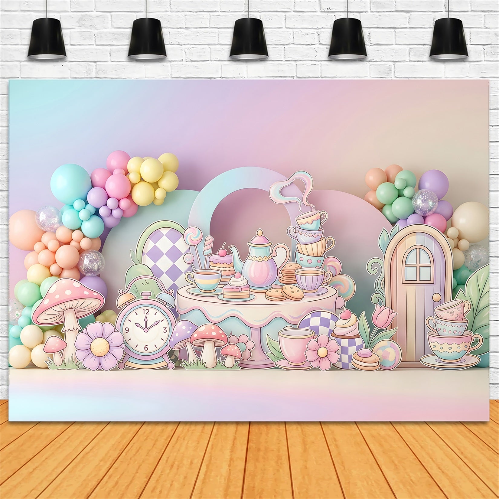 Newborn Photo Backdrops Pastel Tea Party Mushroom Garden Child Backdrop CEM65-68