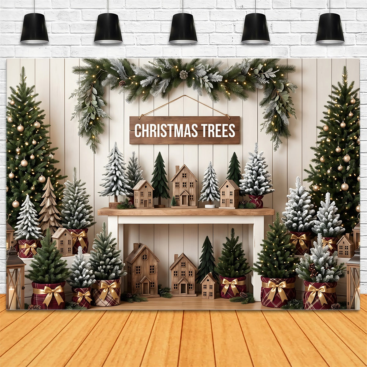 High Resolution Christmas Backdrop Rustic Evergreen Market Christmas Backdrop CEM65-79