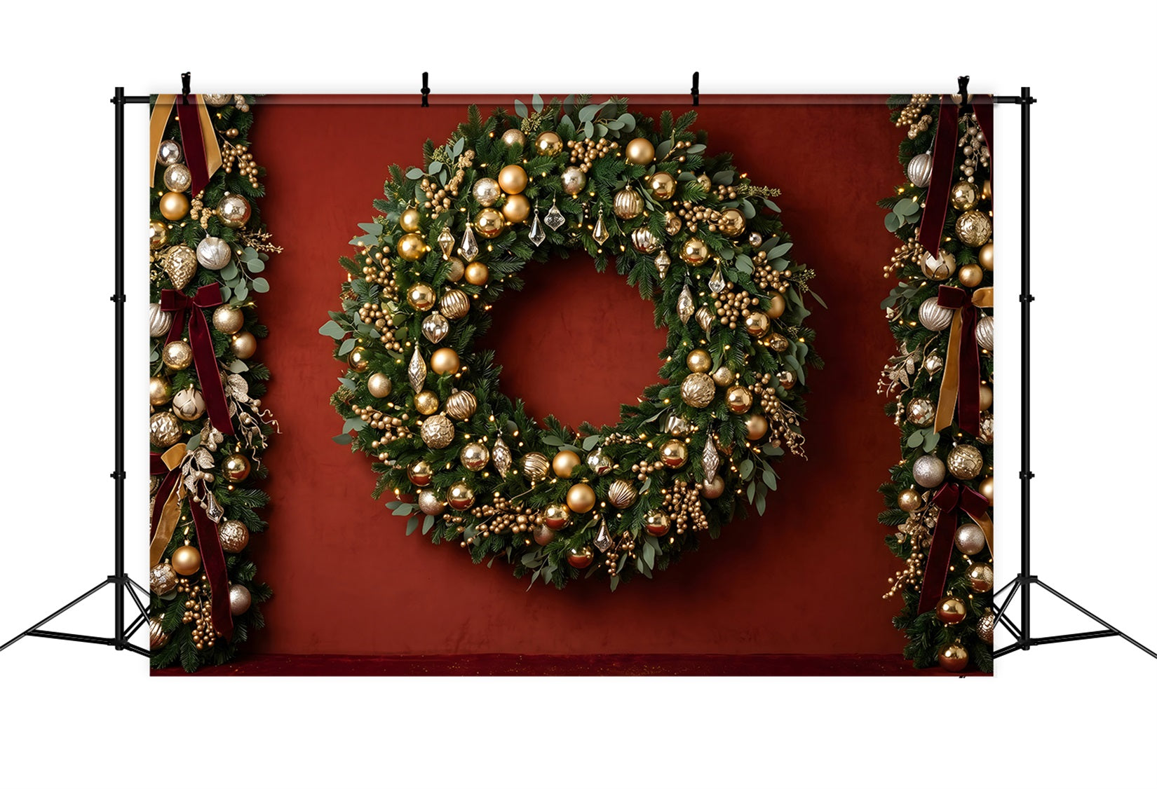 Christmas Photography Backdrop Golden Ornament Wreath Garland Christmas Photo Backdrops CEM65-83