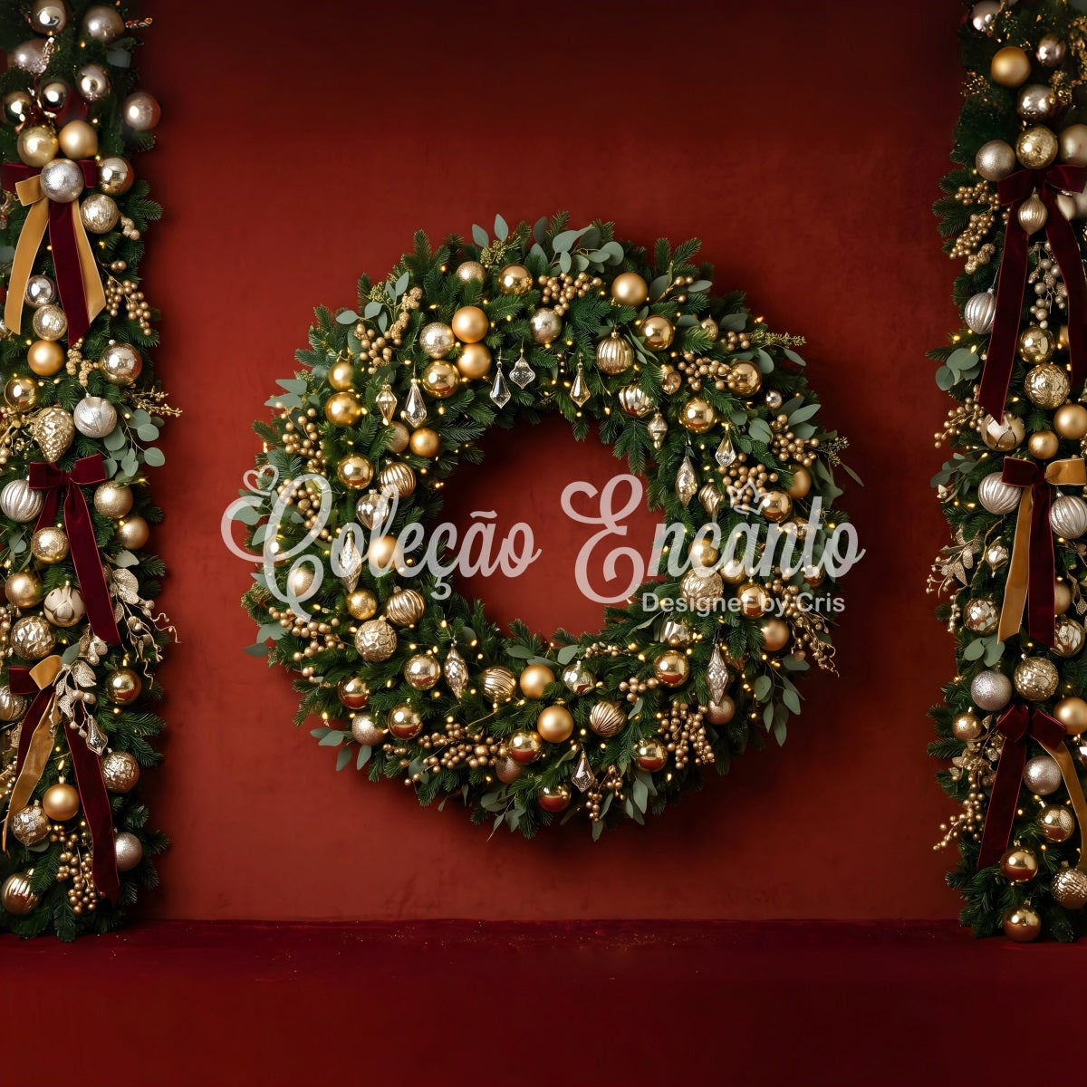 Christmas Photography Backdrop Golden Ornament Wreath Garland Christmas Photo Backdrops CEM65-83