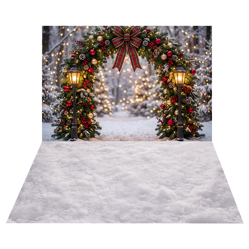 Snowy Evergreen Archway Backdrop+Soft Snow Texture Floor Backdrop CEMCBS65-2