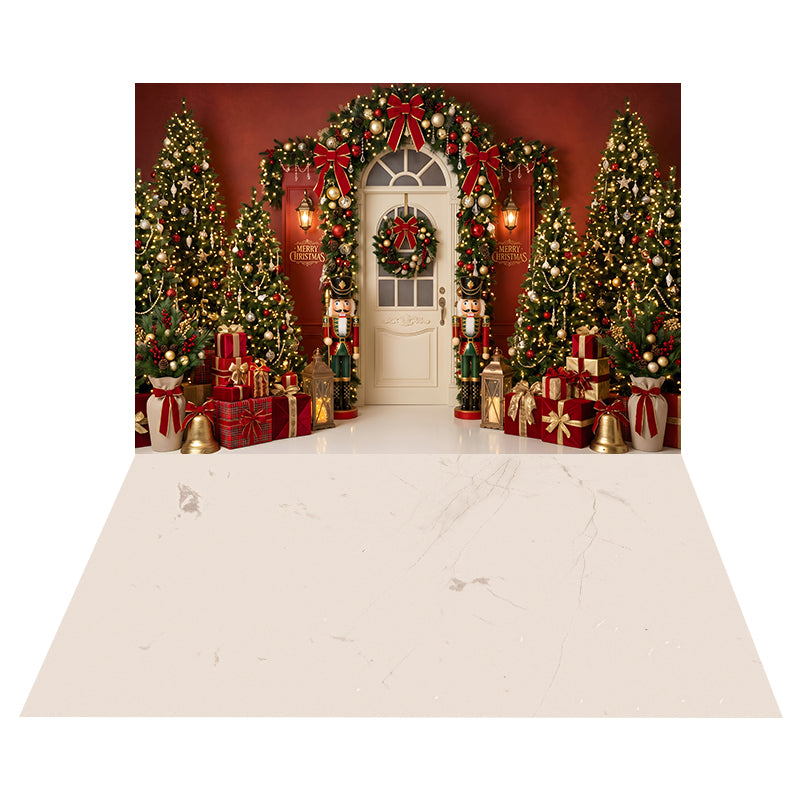 Nutcracker Christmas Doorway Backdrop+Cream Marble Veins Floor Backdrop CEMCBS65-29