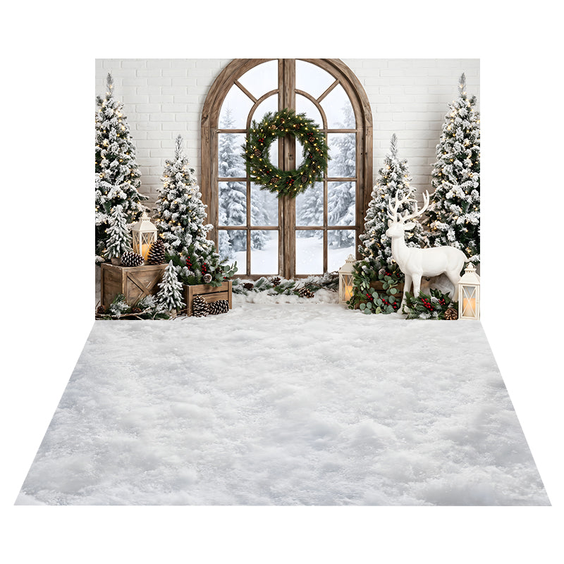 Snowy Arched Window Backdrop+White Snowy Surface Floor Backdrop CEMCBS65-3