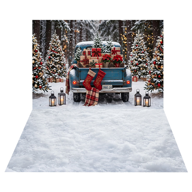 Snowy Gift Truck Backdrop Soft+Snow Texture Floor Backdrop CEMCBS65-7