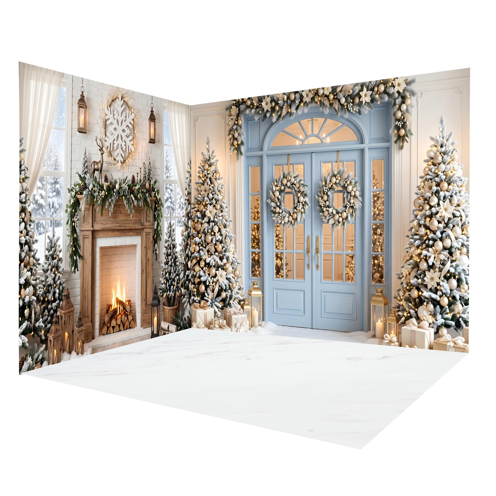 Christmas Backdrop Ideas Blue Door Fireplace Backdrop Room Set CEMRMS65-12