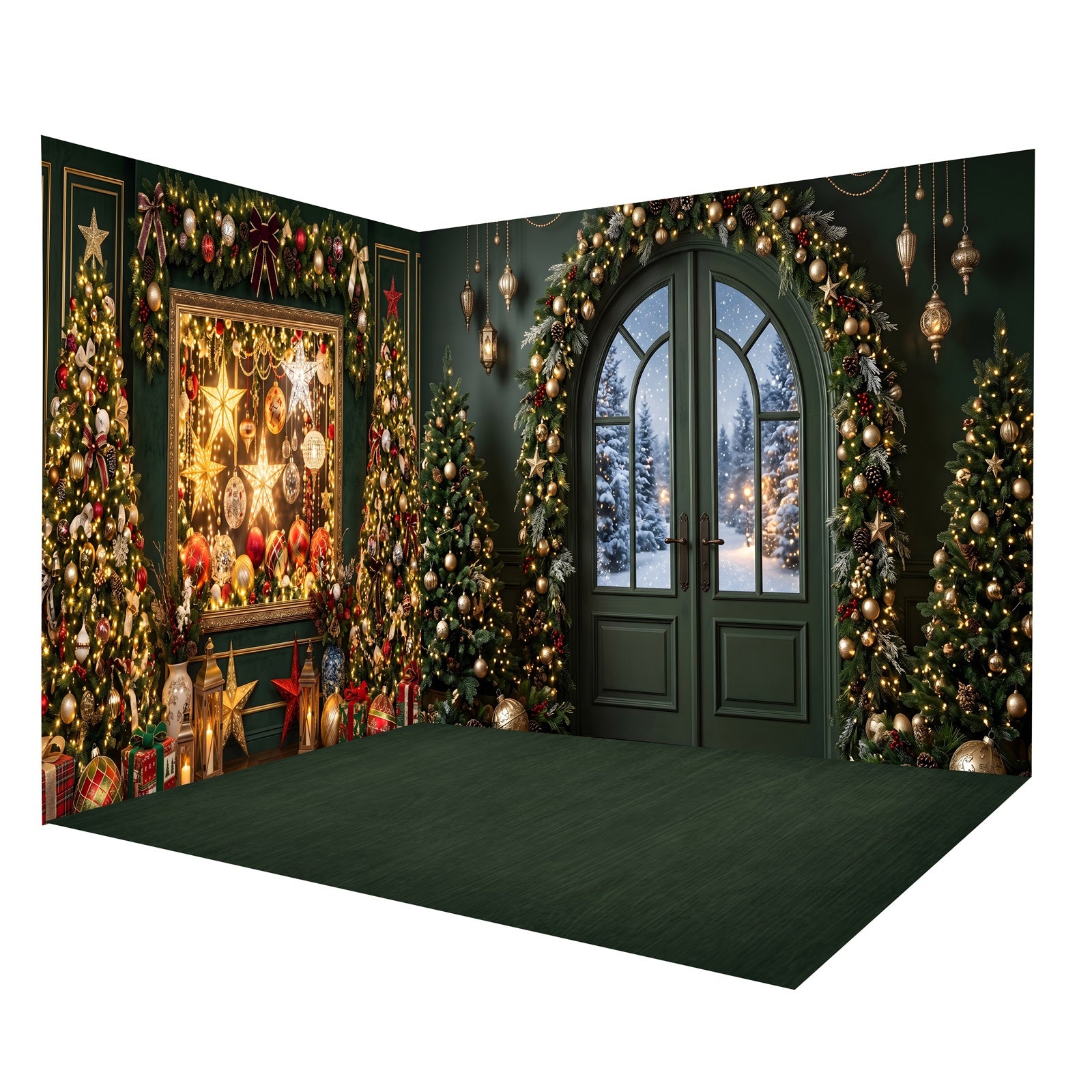 Christmas Photography Backdrops Emerald Ornament Gallery Backdrop Room Set CEMRMS65-13