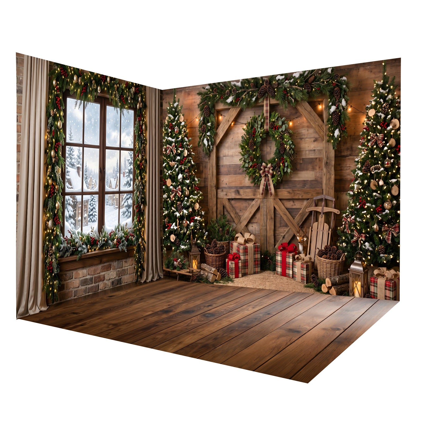 Christmas Backdrops For Photos Rustic Barn Window Backdrop Room Set CEMRMS65-14