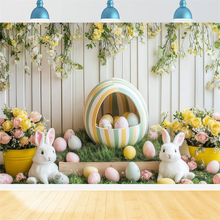 Easter Bunny Backdrop Floral Bunny Egg Celebration Backdrop CJJ-168