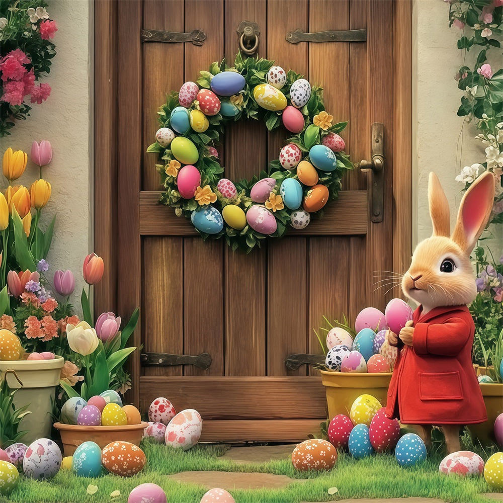 Easter Bunny Photo Backdrop Blooming Door Bunny Backdrop CJJ-170