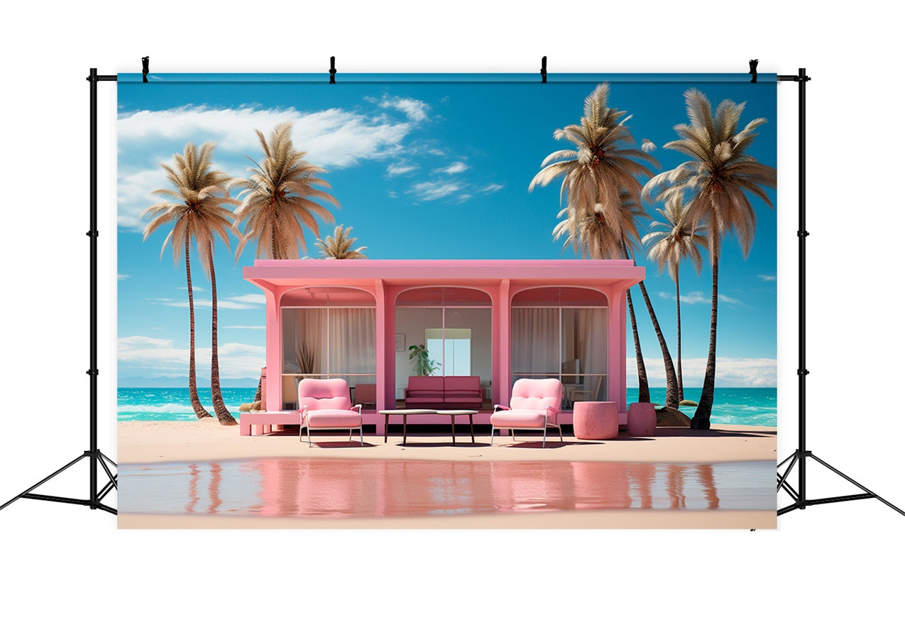 Fashion Doll Backdrop Backdrops Palm Beach Pink Bungalow Backdrop CJJ2-100