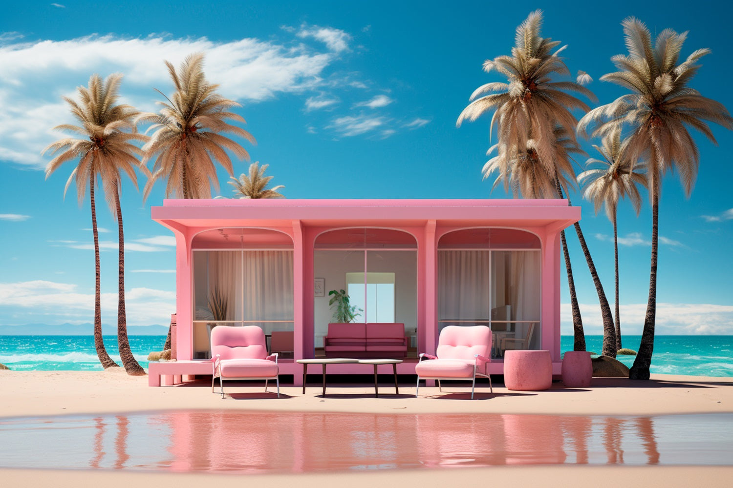 Fashion Doll Backdrop Backdrops Palm Beach Pink Bungalow Backdrop CJJ2-100