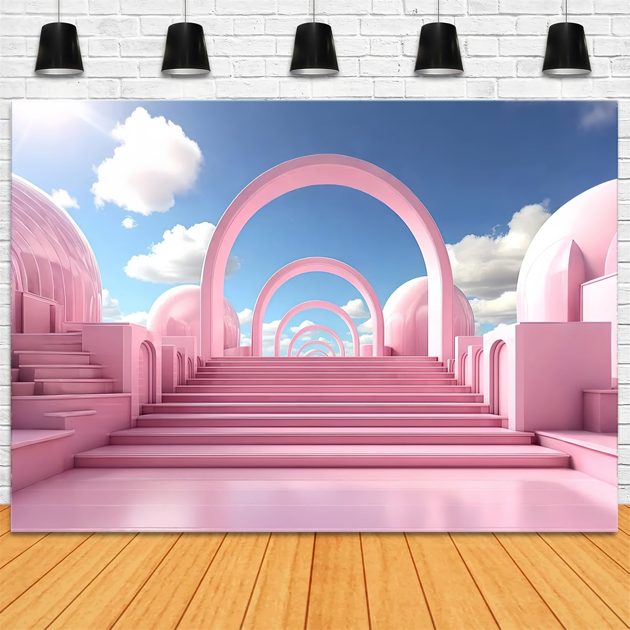 Fashion Doll Backdrop Photo Backdrop Dreamy Pastel Arches Stairway Backdrop CJJ2-101