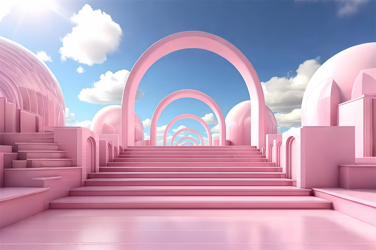 Fashion Doll Backdrop Photo Backdrop Dreamy Pastel Arches Stairway Backdrop CJJ2-101