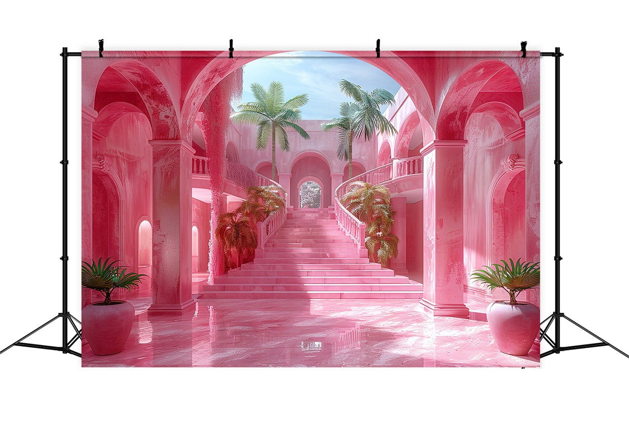 Pink Girl Backdrop Pink Royal Archway Staircase Backdrop CJJ2-109