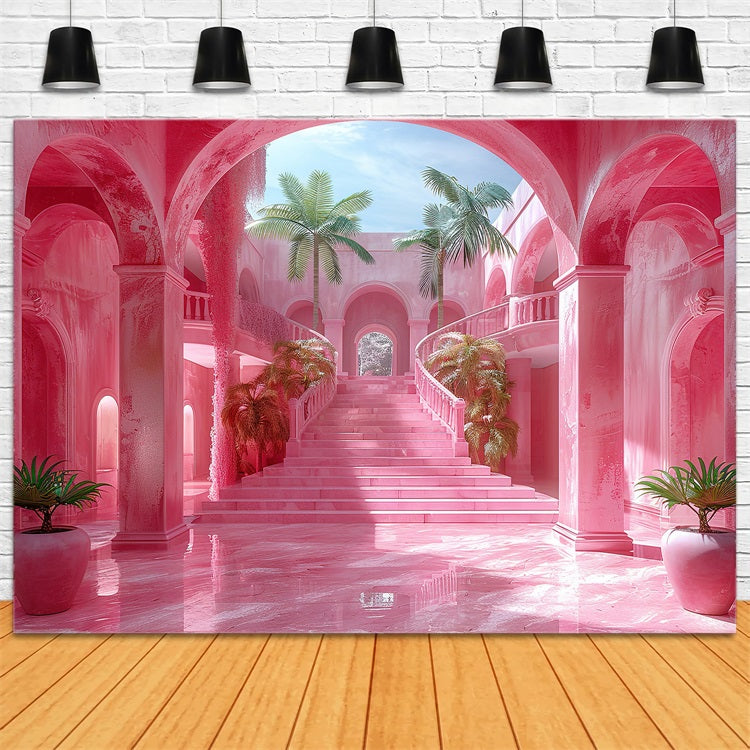 Pink Girl Backdrop Pink Royal Archway Staircase Backdrop CJJ2-109