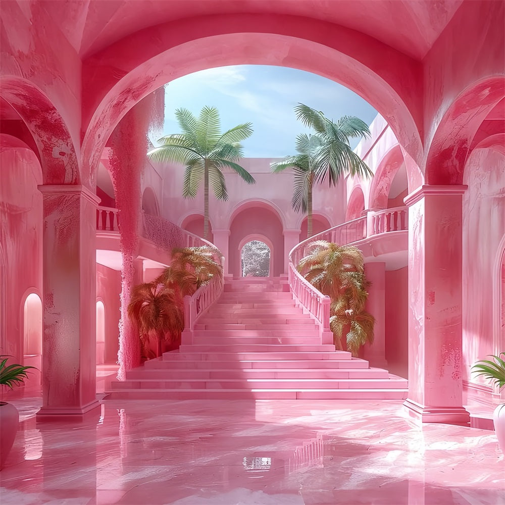 Pink Girl Backdrop Pink Royal Archway Staircase Backdrop CJJ2-109
