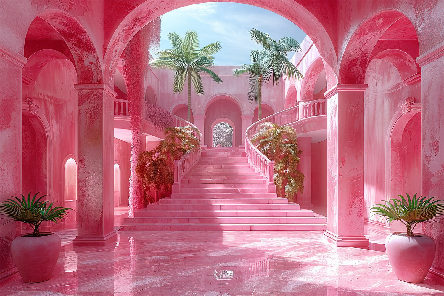 Pink Girl Backdrop Pink Royal Archway Staircase Backdrop CJJ2-109