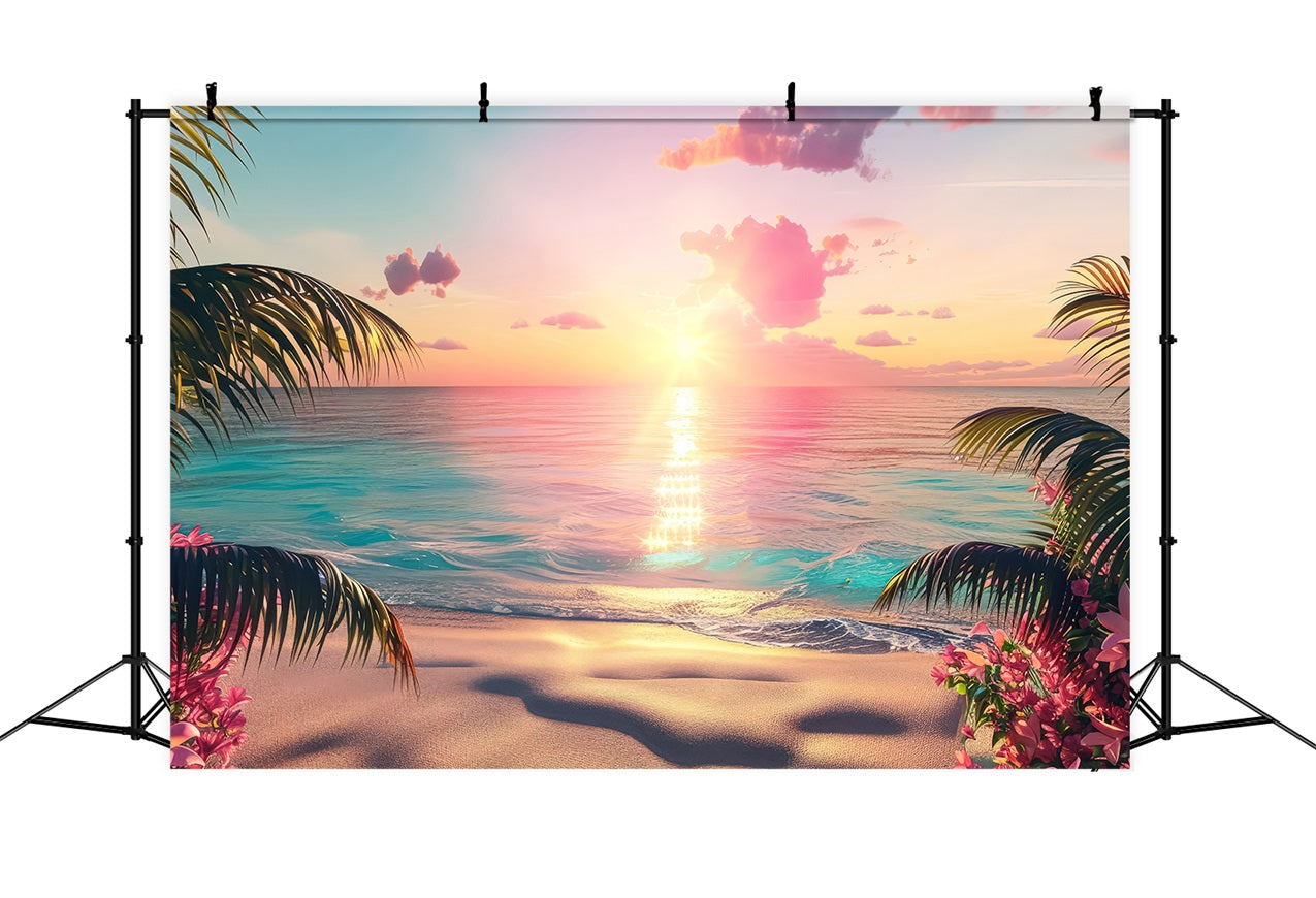 Pink Girl Backdrops Backdrop Sunset Paradise Pink Beach Backdrop CJJ2-113