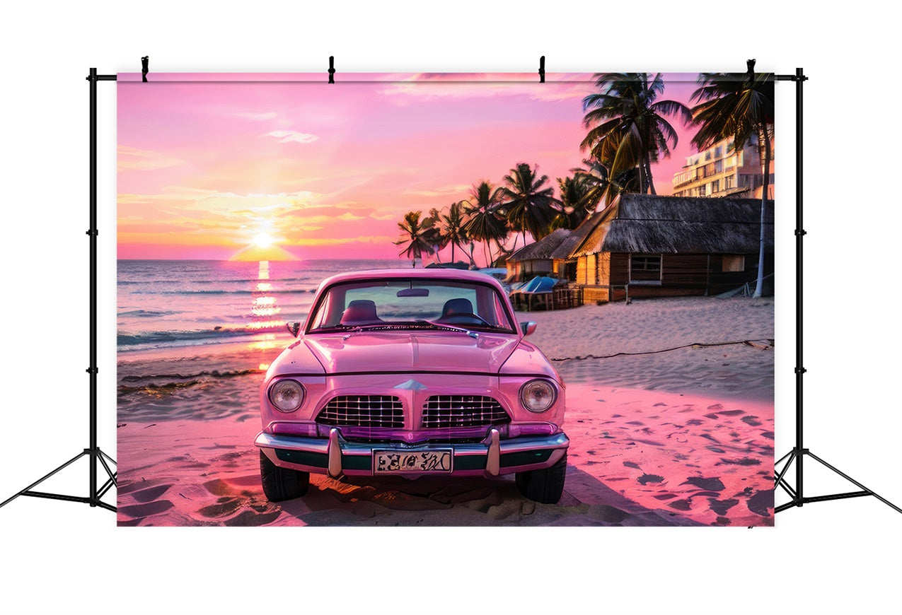 Pink Girl Backdrop Backdrop Design Sunset Seaside Car Backdrop CJJ2-115