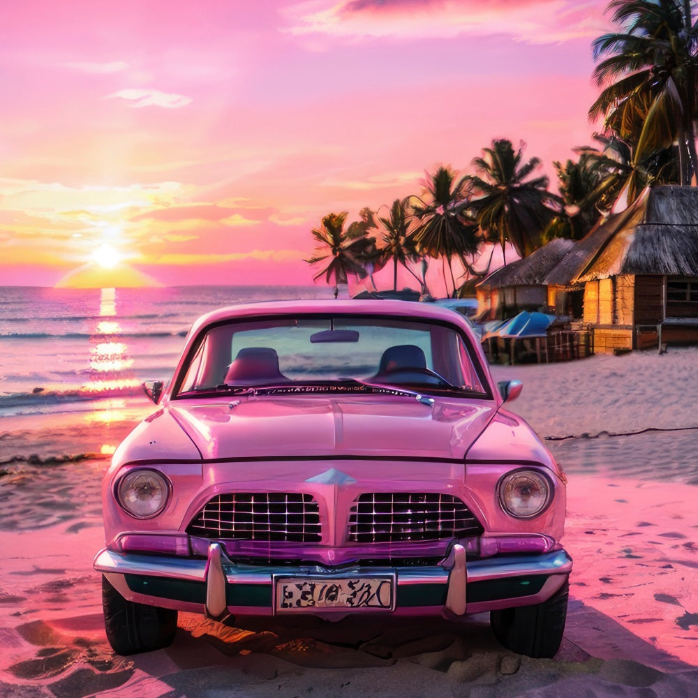 Pink Girl Backdrop Backdrop Design Sunset Seaside Car Backdrop CJJ2-115