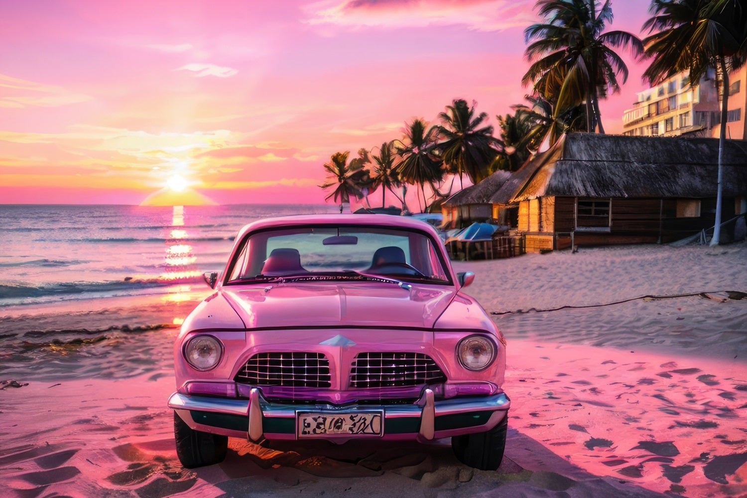 Pink Girl Backdrop Backdrop Design Sunset Seaside Car Backdrop CJJ2-115