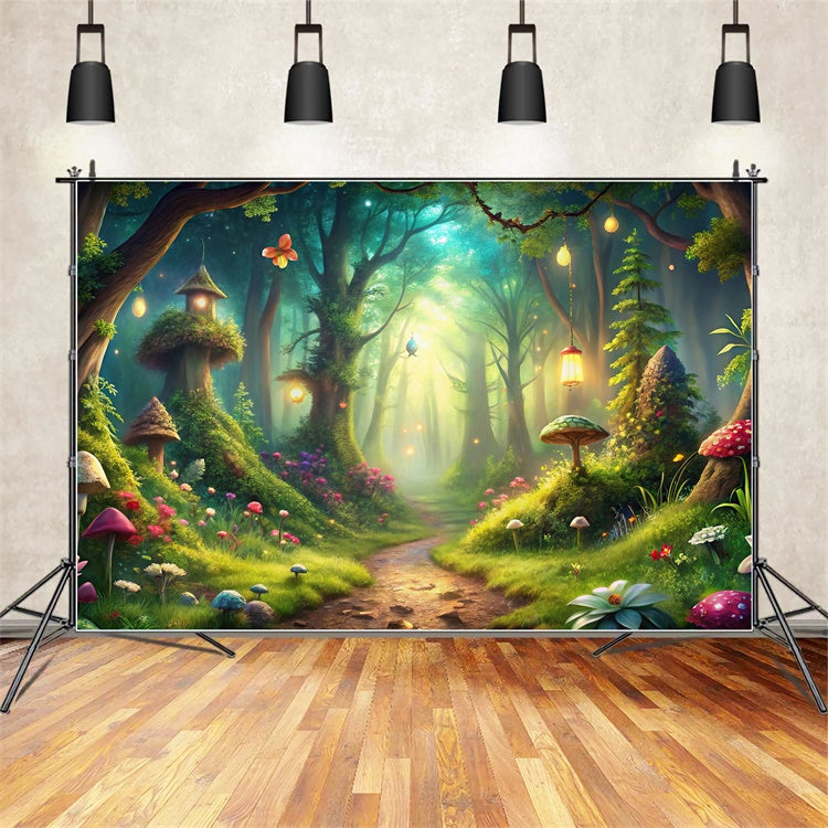 Fantasy Forest Backdrop Lantern Path Magical Mushrooms Backdrop CJJ2-125