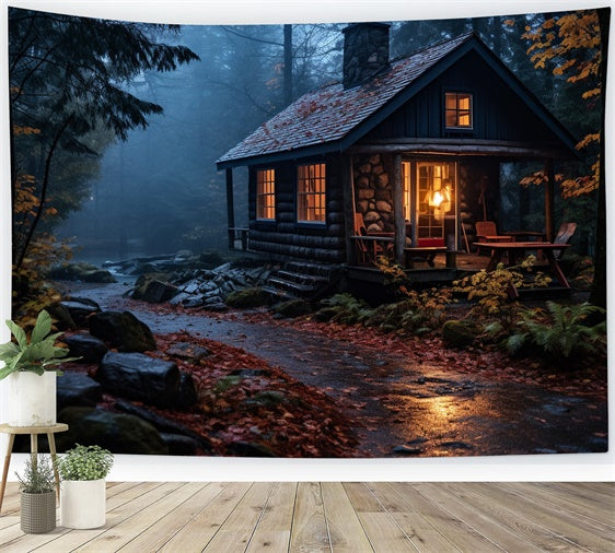 Autumn Forest Backdrop Rustic Cabin Autumn Rain Backdrop CJJ2-129