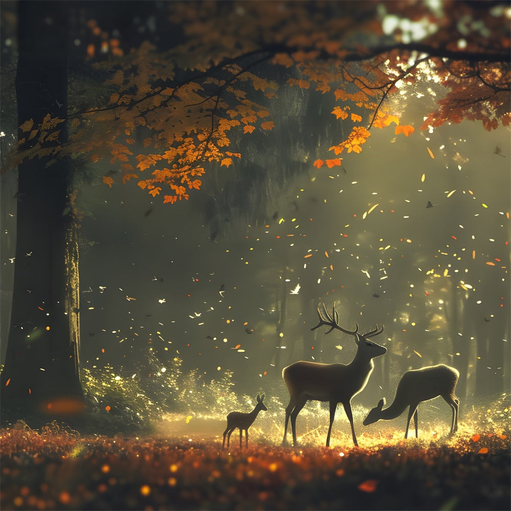 Autumn Forest Backdrop Autumn Sunlit Woods Deer Backdrop CJJ2-138
