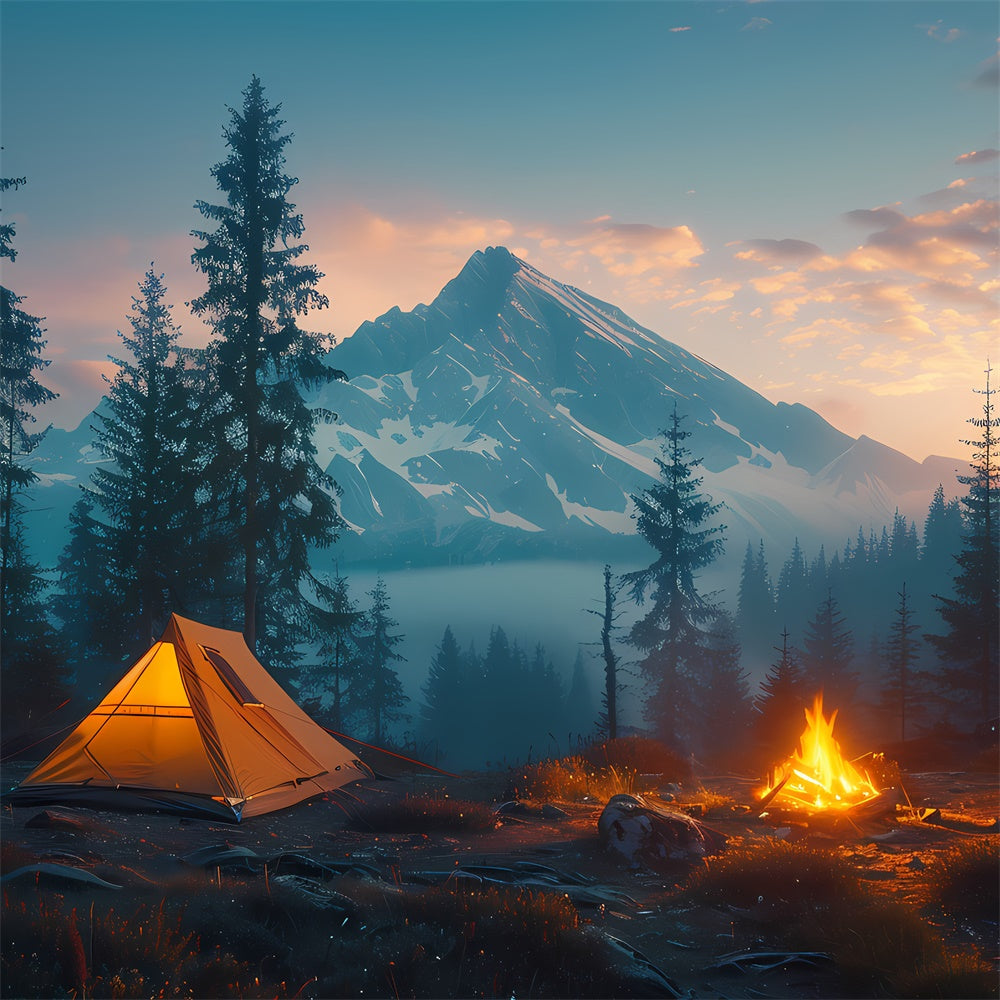 Wilderness Backdrop Snowy Summit Forest Camping Backdrop CJJ2-47