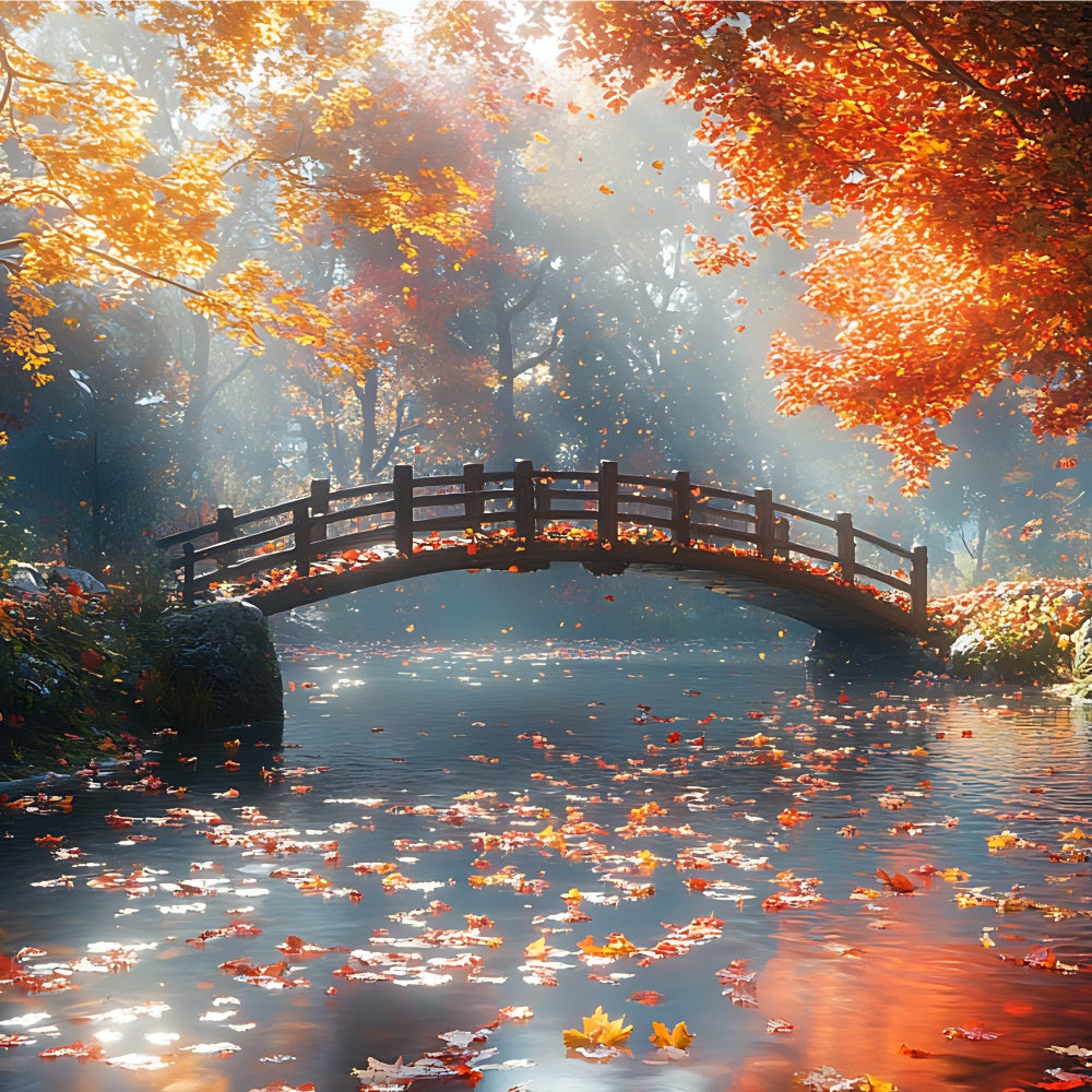 Autumn Forest Backdrop Tranquil Maple Leaves Bridge Backdrop CJJ2-52