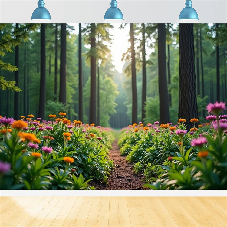 Forest Backdrop Blooming Wildflower Forest Path Backdrop CJJ2-58