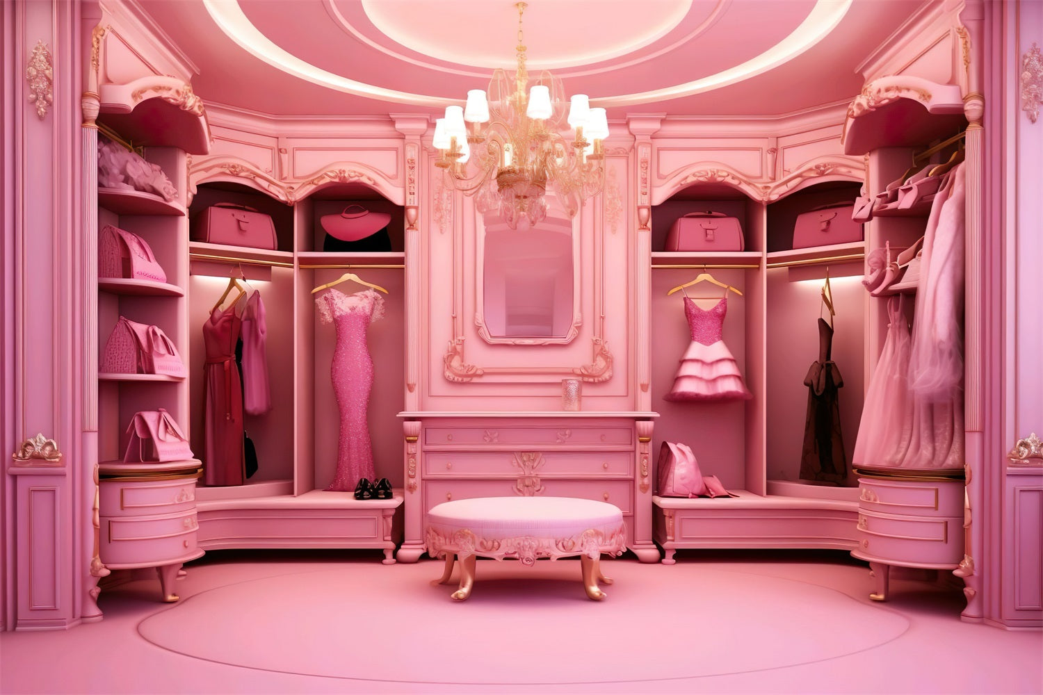 Pink Fashion Doll Backdrop Photo Luxury Closet Backdrop CJJ2-79