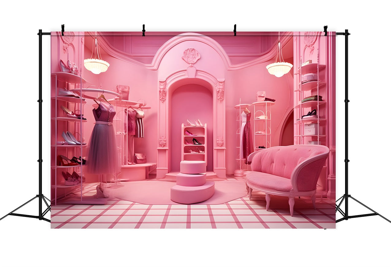Fashion Doll Backdrop European Pink Fashion Store Backdrop CJJ2-82