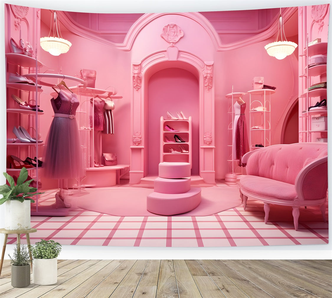 Fashion Doll Backdrop European Pink Fashion Store Backdrop CJJ2-82