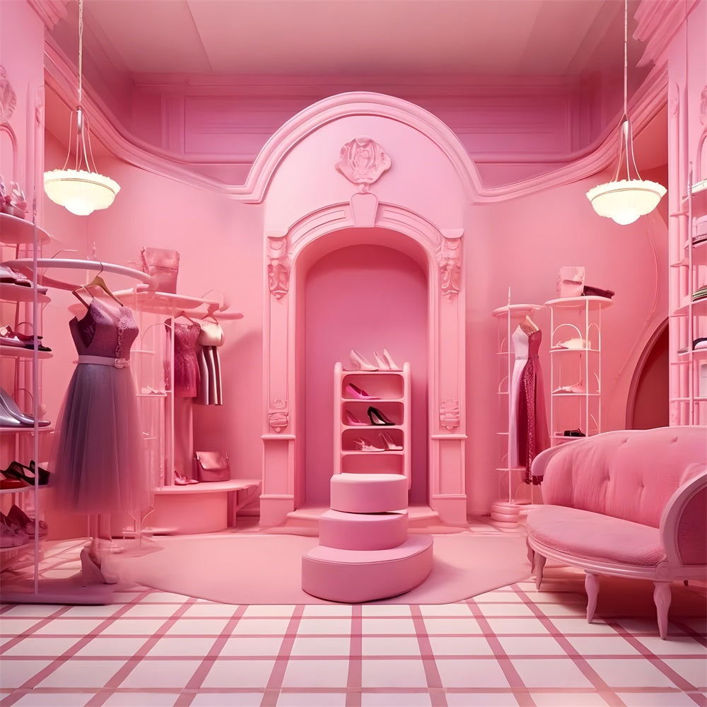 Fashion Doll Backdrop European Pink Fashion Store Backdrop CJJ2-82