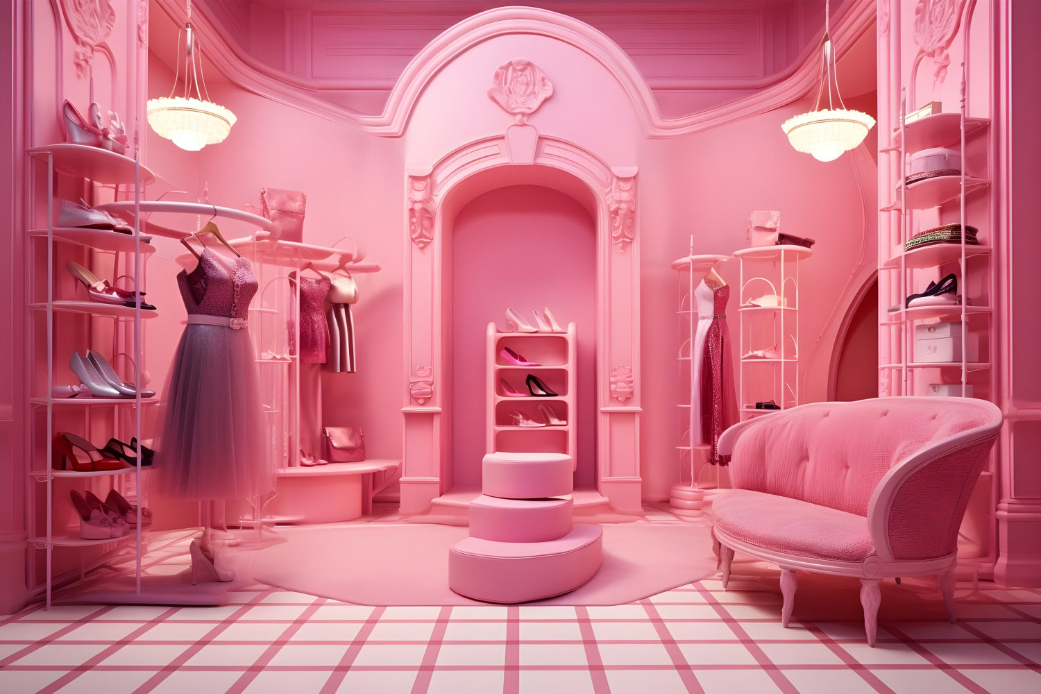 Fashion Doll Backdrop European Pink Fashion Store Backdrop CJJ2-82