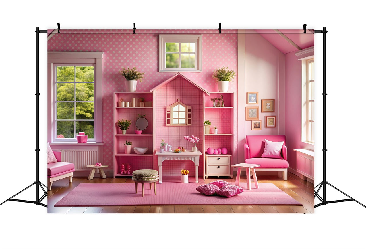 Fashion Doll Backdrop Backdrops Pink Dollhouse Room Backdrop CJJ2-91