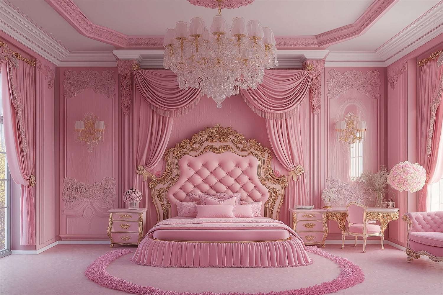 Fashion Doll Backdrop Backdrop Pink Baroque Bedroom Backdrop CJJ2-94