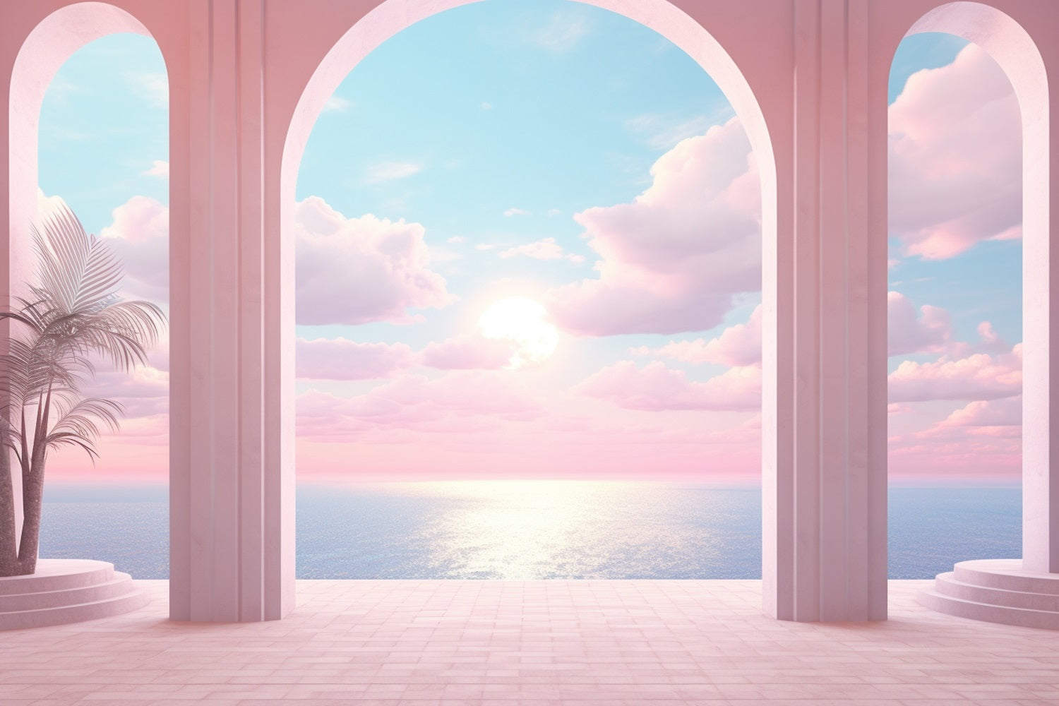 Fashion Doll Backdrop Backdrop Sunset Horizon Pink Archway Backdrop CJJ2-99