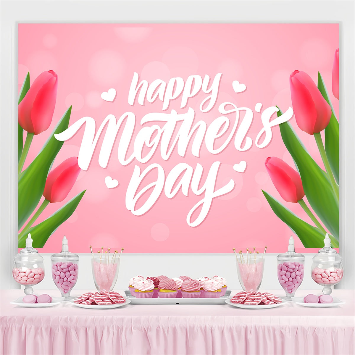 Mothers Day Backdrop Elegant Red Tulip Personalized Backdrop CJJ3-100