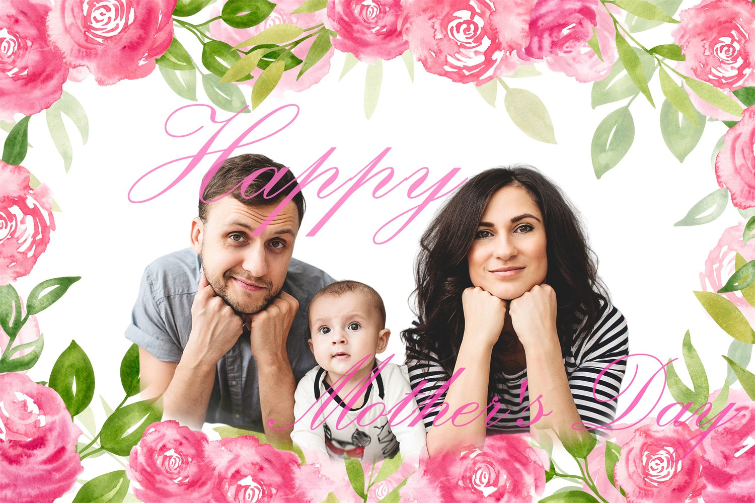 Mothers Day Backdrop Watercolor Pink Rose Personalized Backdrop CJJ3-117