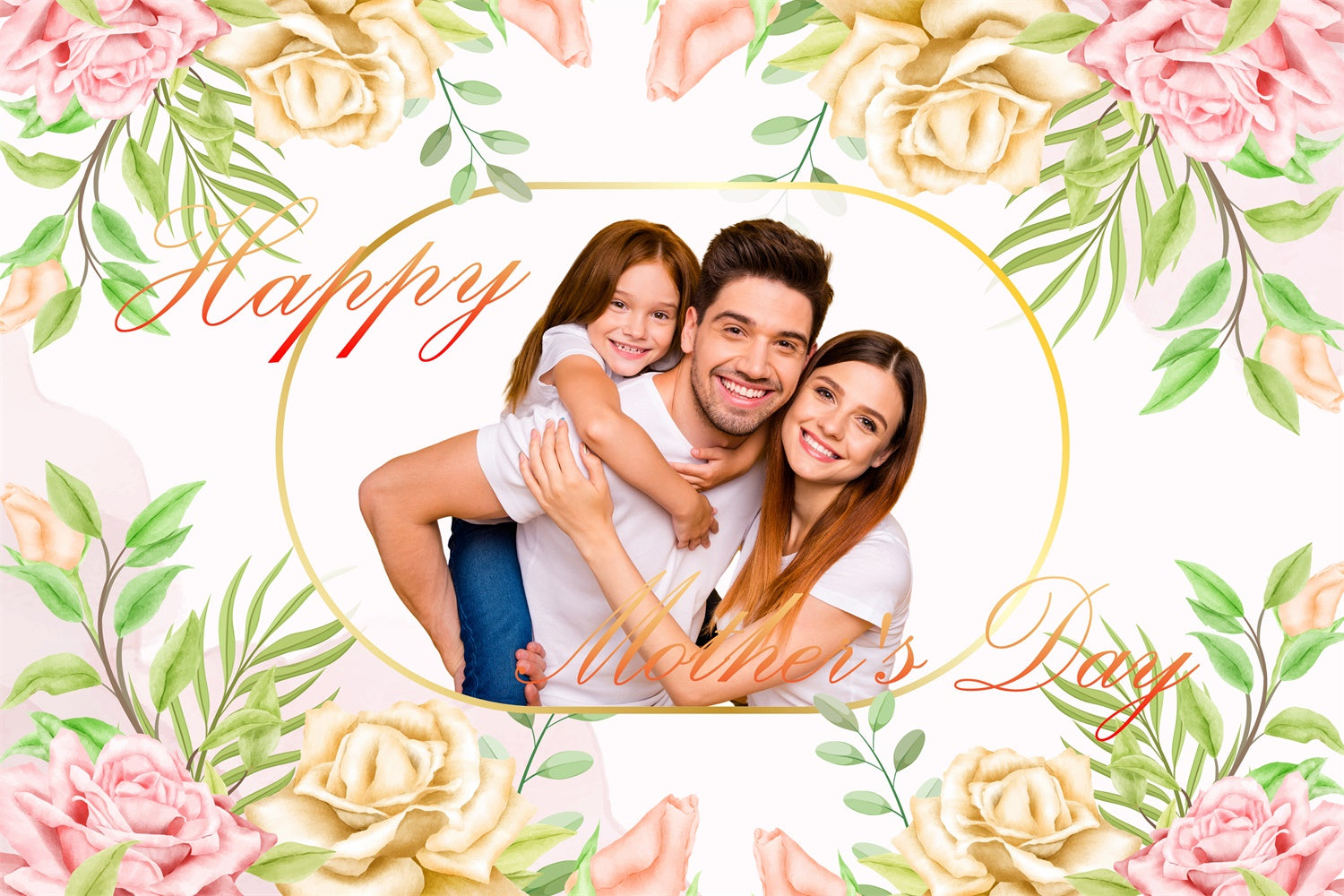 Mother's Day Backdrop Ideas Golden Floral Frame Custom Backdrop CJJ3-122