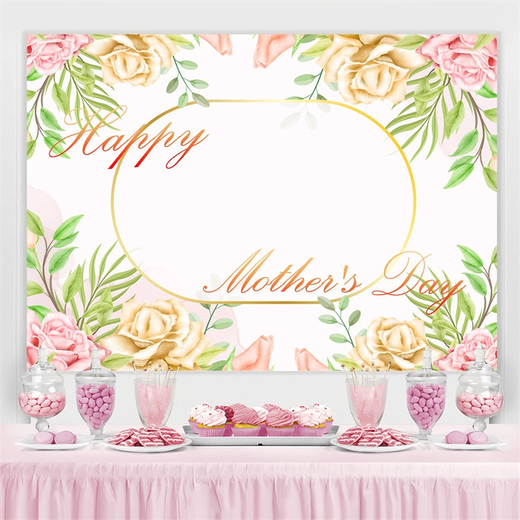 Mother's Day Backdrop Ideas Golden Floral Frame Custom Backdrop CJJ3-122