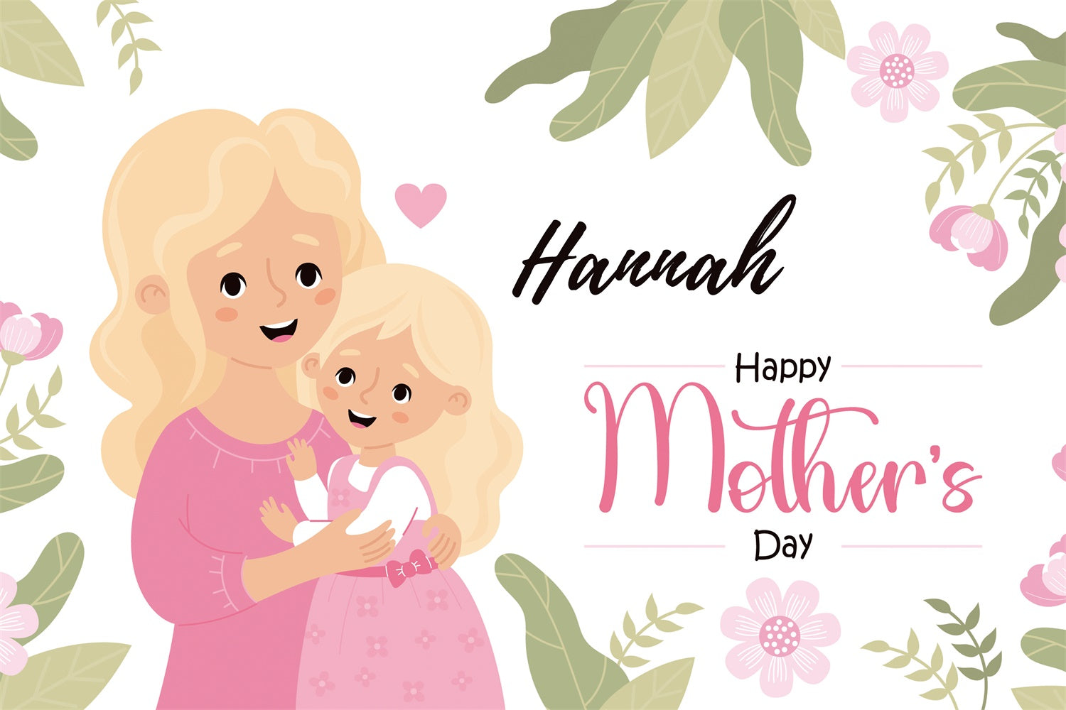 Mothers Day Backdrops Pink Floral Cartoon Personalized Backdrop CJJ3-125